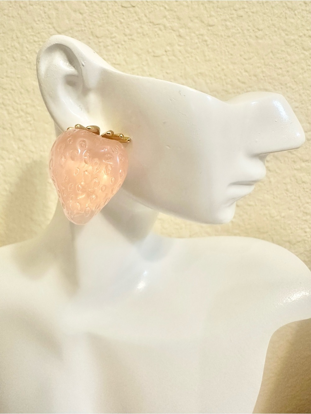 Gold Plated 3D Pink Strawberry Earrings with Gold Accent